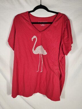 Cacique Womens Plus Soft Flamingo Decor T Shirt Whimsical Lived In Comfort 26/28